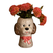 Dog With Bow Ceramic Vase - Pink Bow