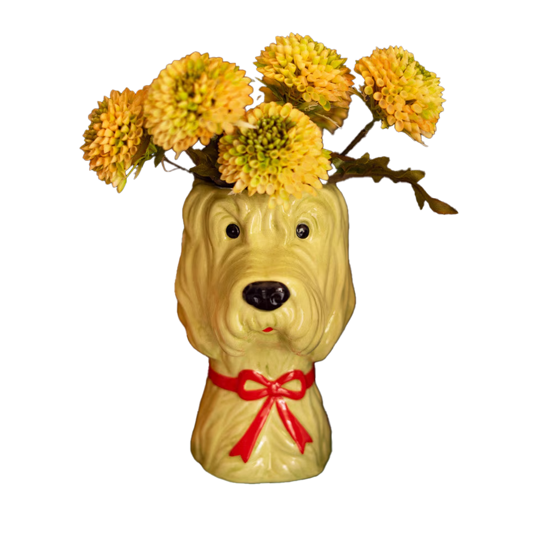 Dog With Bow Ceramic Vase - Red Bow