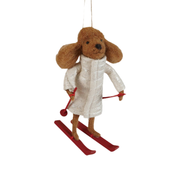Wool Felt Dog With Skis & Coat Ornament - White Jacket