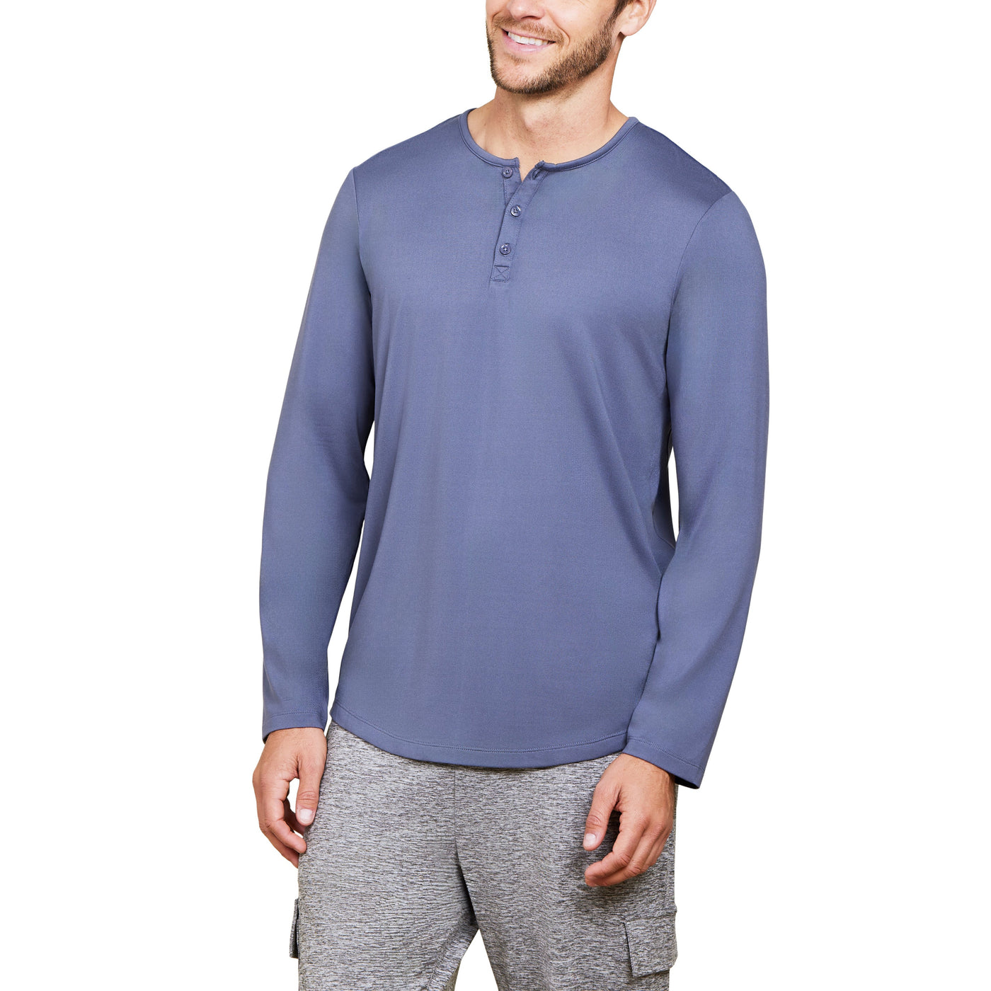 Malibu Collection® Butterchic Long Sleeve Henley - Cosmic Blue