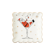 Holiday Cheers Scalloped Square Plate - Santa In Martini Glass