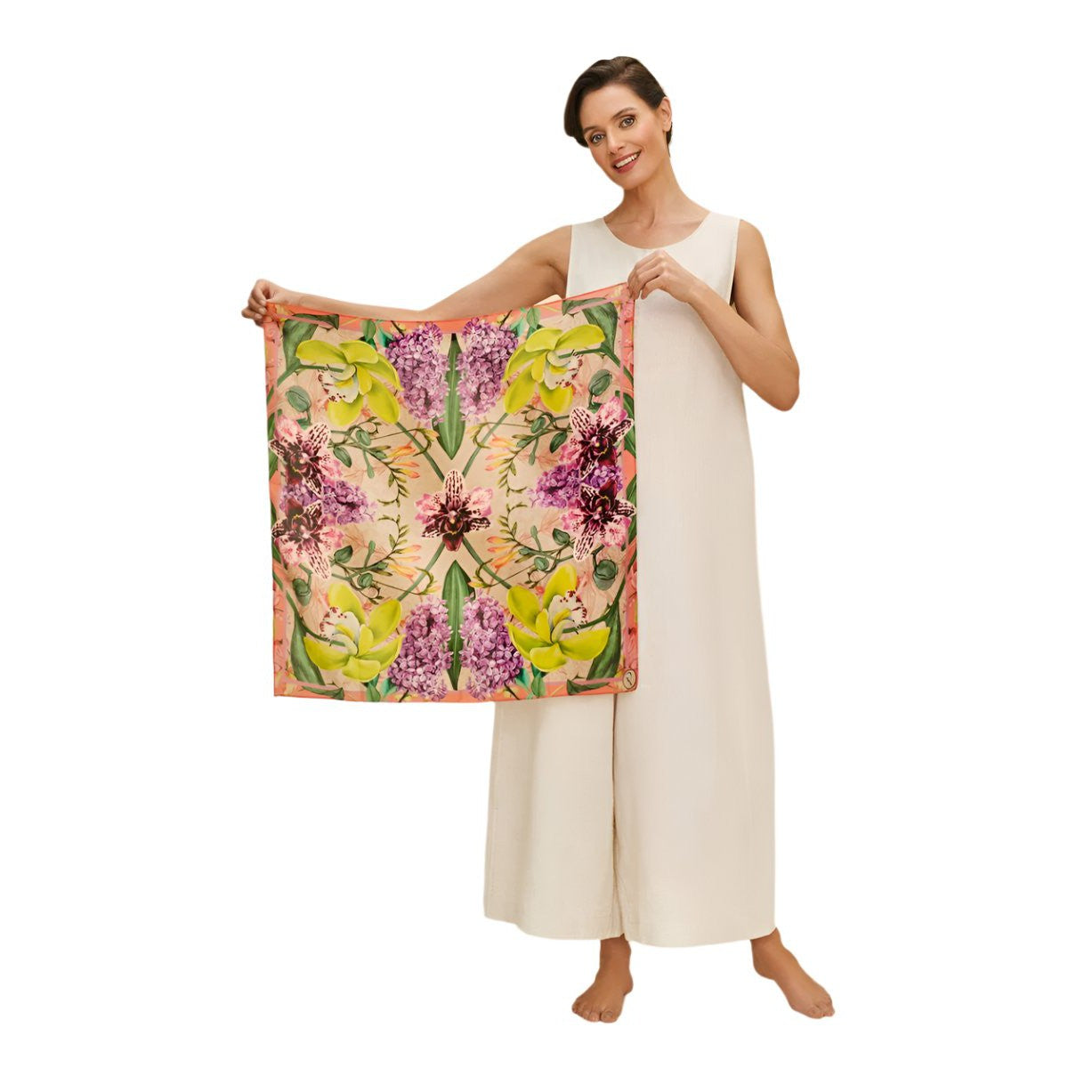 Exotic Evening Silk Scarf - Cream