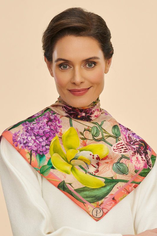 Exotic Evening Silk Scarf - Cream