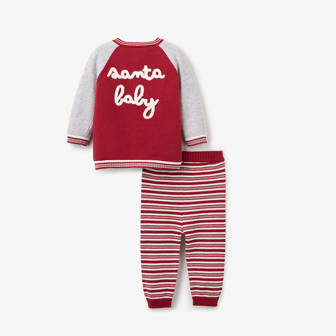Santa Baby Varsity Jacket & Striped Pant Set - 9-12M