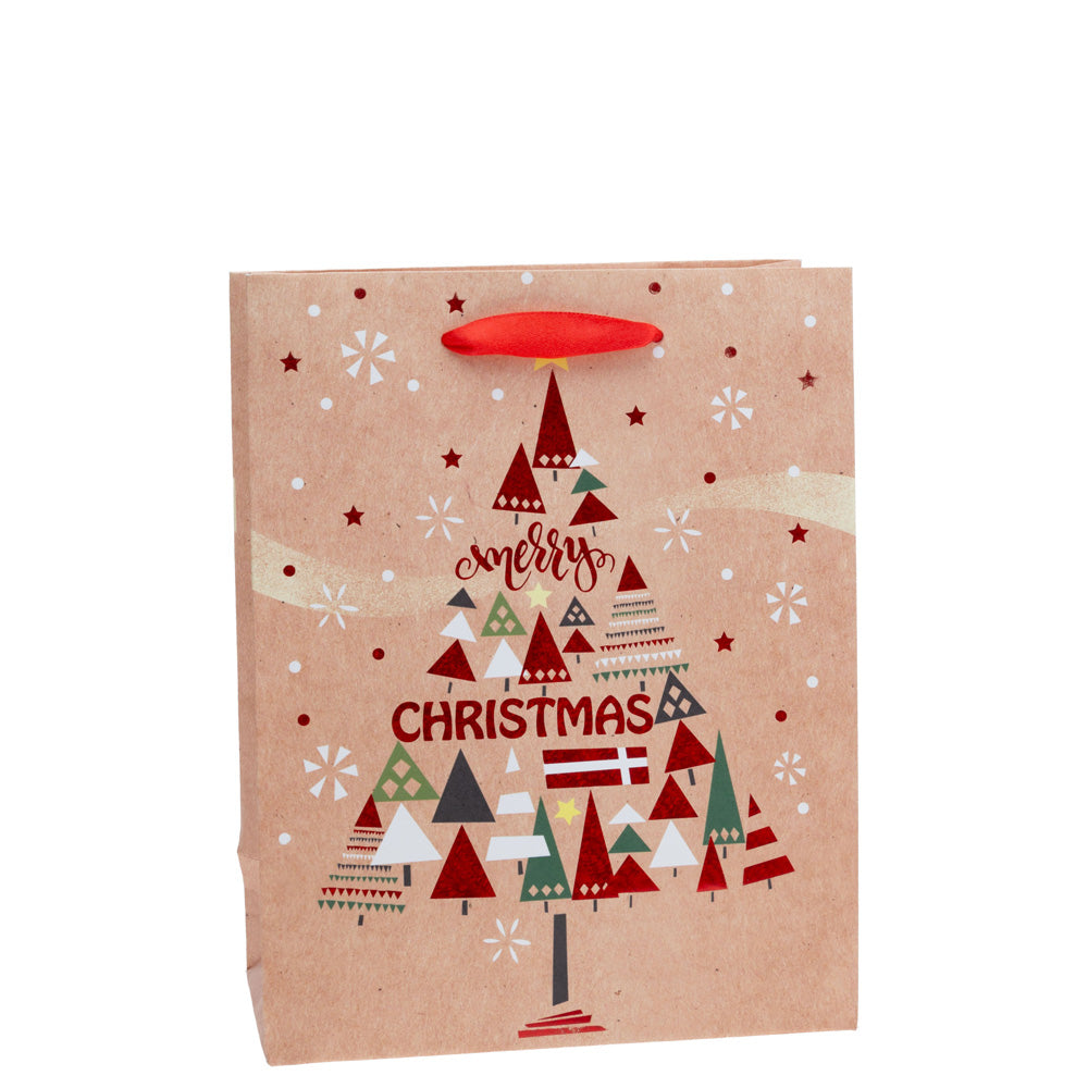 Merry Christmas Tree Red Foil Gift Bag - Medium