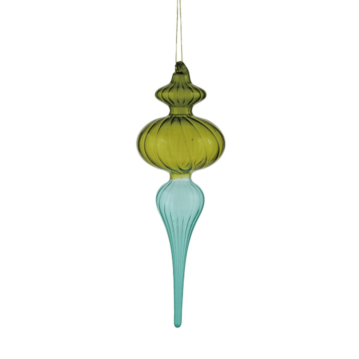 Two-Tone Glass Finial Ornament - Long Blue & Green