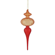 Two-Tone Glass Finial Ornament - Long Red & Orange