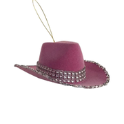 Flocked Cowgirl Hat Ornament - Pink