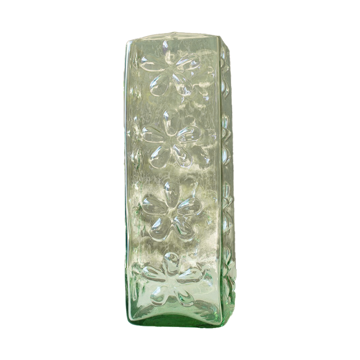 Square Glass Vase With Embossed Flowers