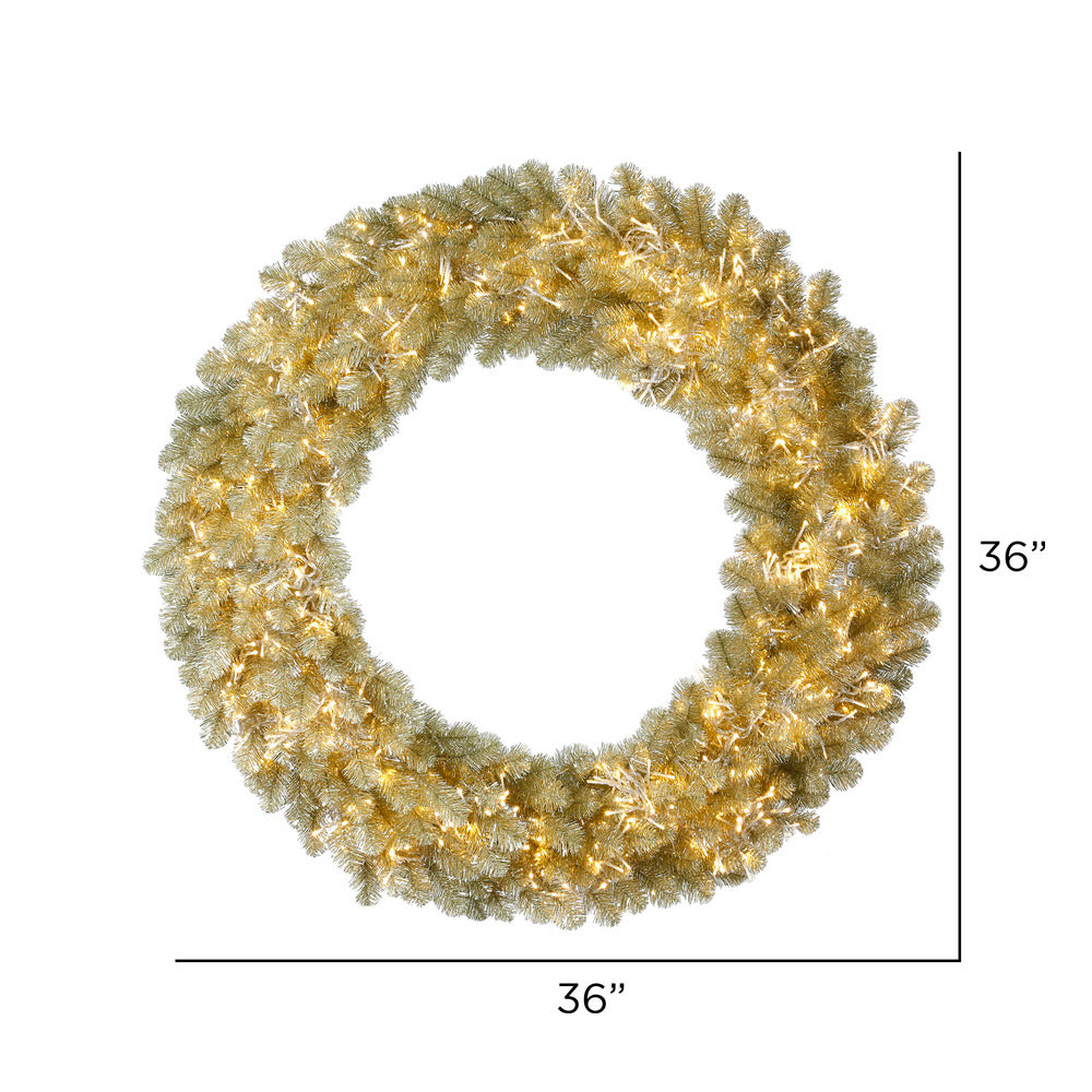 Champagne Christmas Wreath - 36" Pre-Lit With 660 3MM Warm White LED Lights