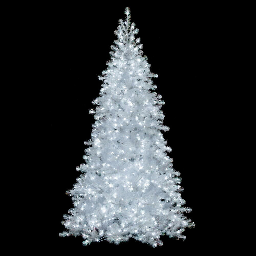 White Iridescent Full Spruce Tree - 7.5' x 54" Pre-Lit with 700 Warm White LED Lights