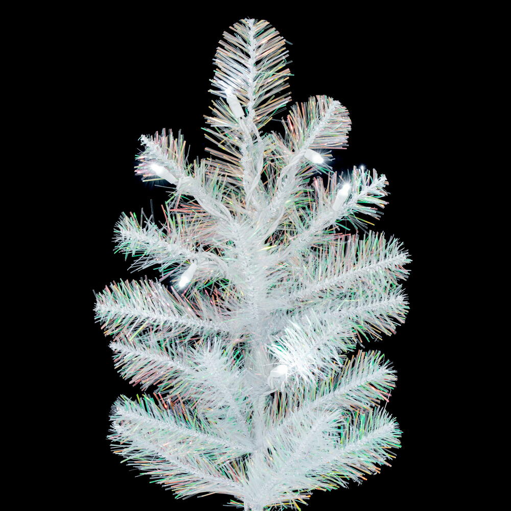 White Iridescent Full Spruce Tree - 7.5' x 54" Pre-Lit with 700 Warm White LED Lights