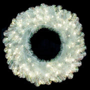 White Iridescent Wreath - 24" Pre-lit With 70 Pure White LED Lights