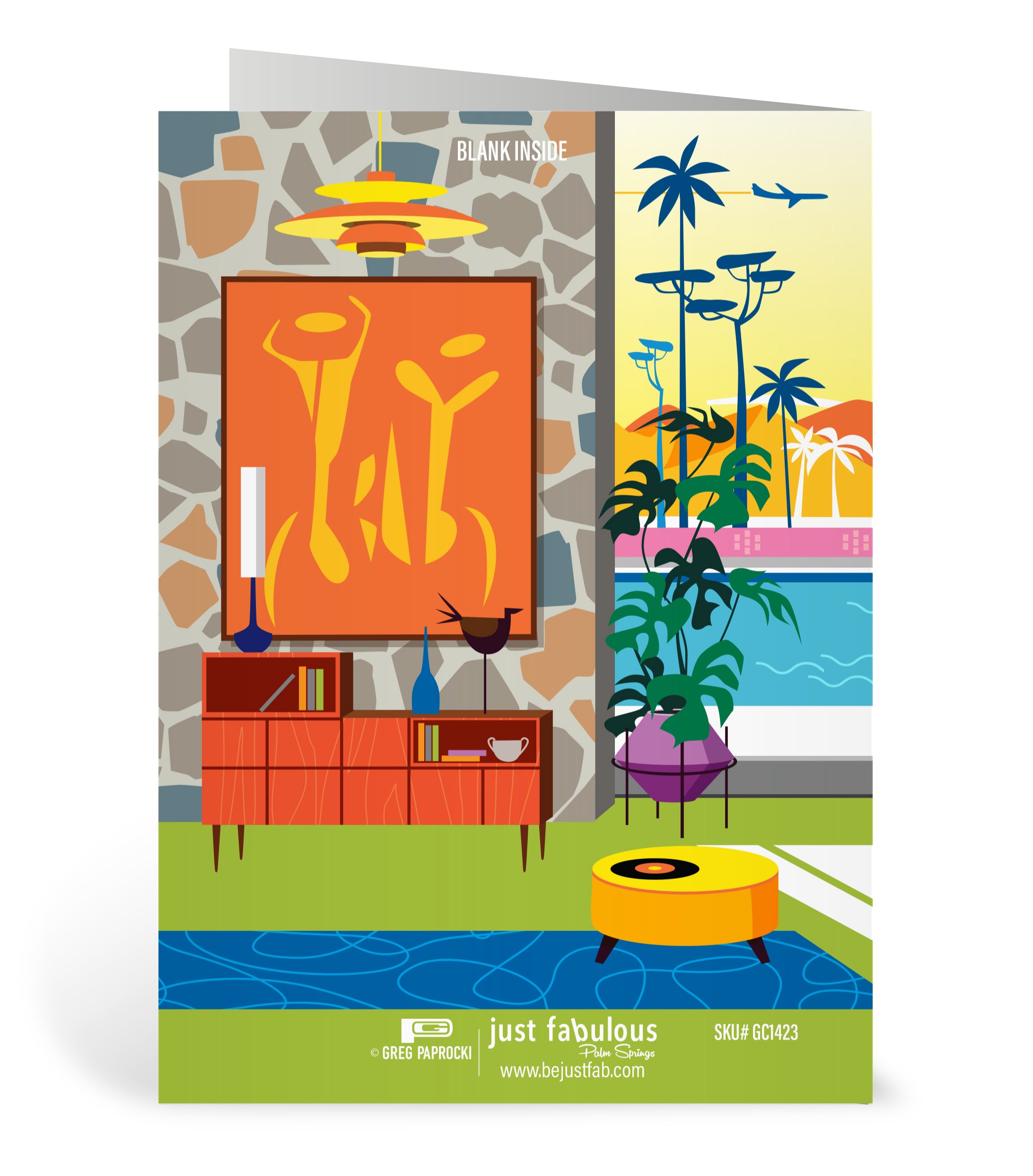 Greeting Card: Afternoon Groovy Guy Yellow (Blank Inside) - Just Fabulous Palm Springs