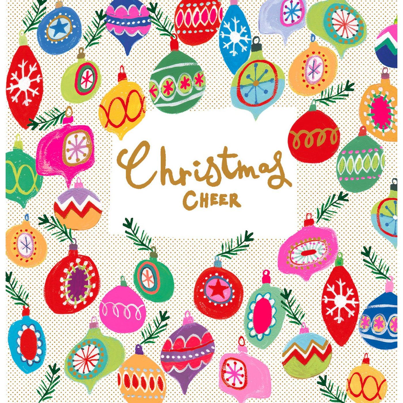 Christmas Cheer Ornaments Colorful Holiday Greeting Card