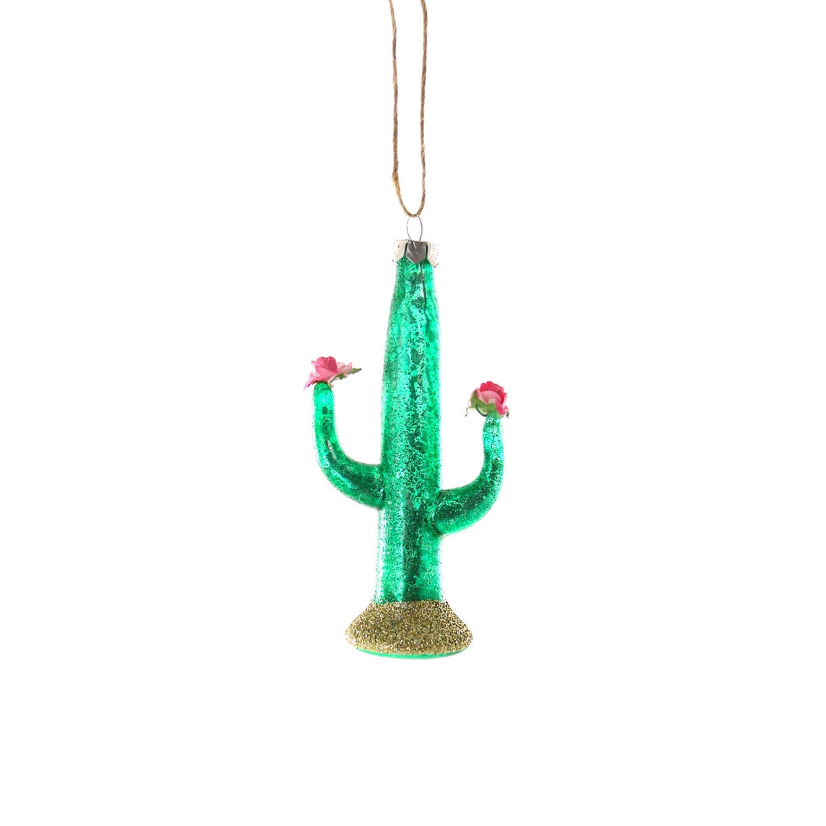 Glittered Cactus Ornament - Dark Green