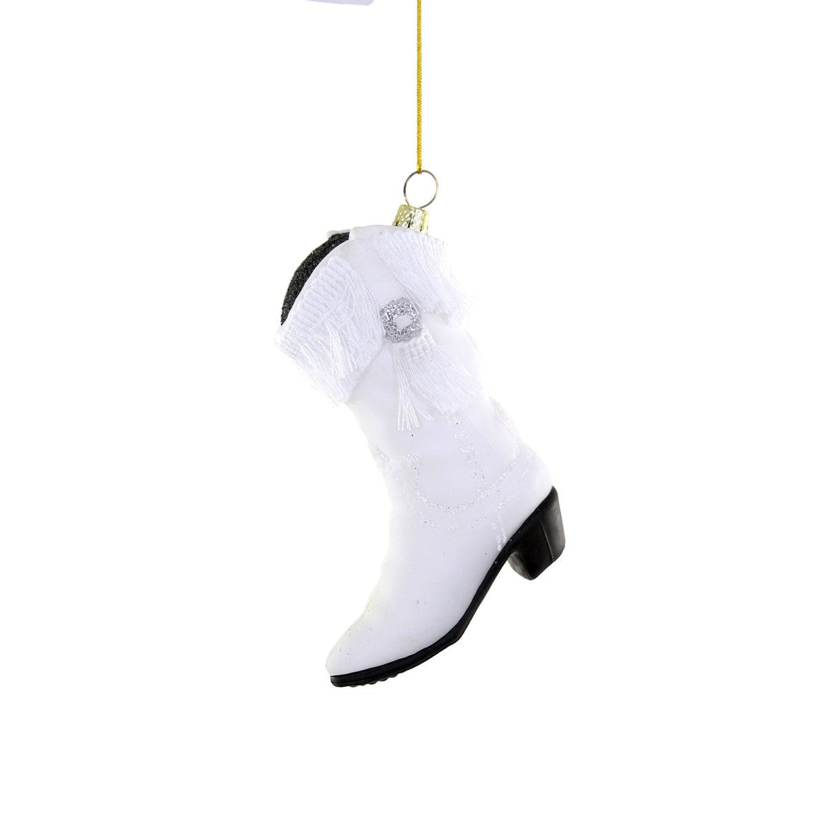 Fringed Cowboy Boot Ornament - White