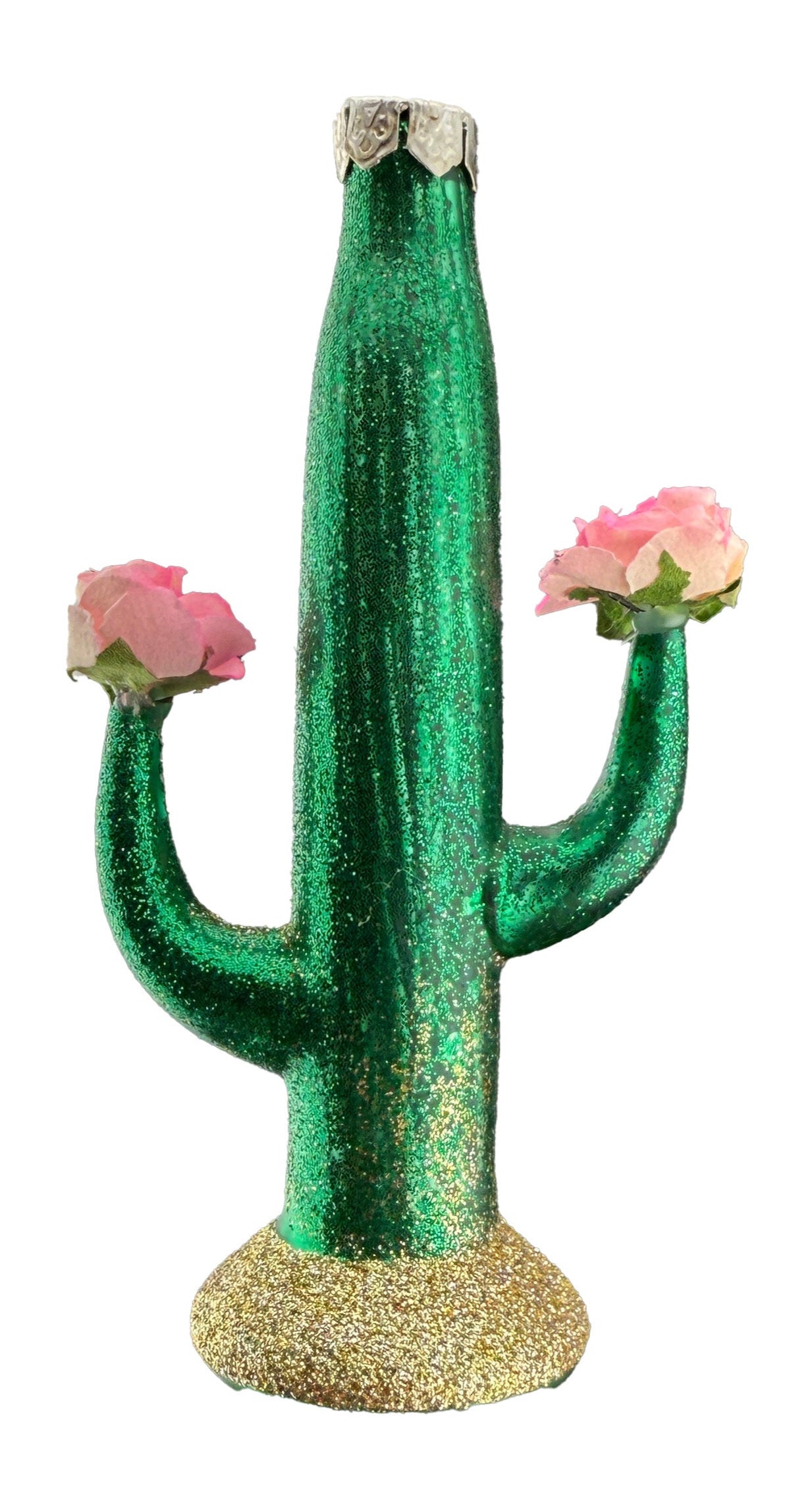 Glittered Cactus Ornament - Dark Green