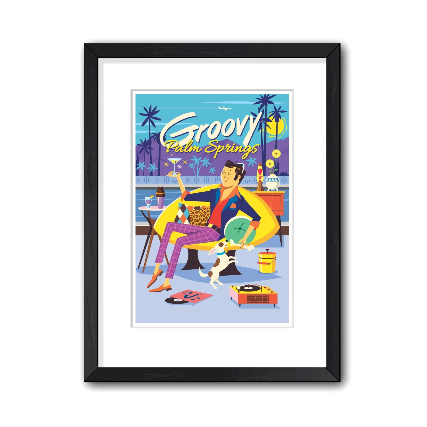 Print: Groovy Guy Blue 13" x 19" (Framed) - Just Fabulous Palm Springs
