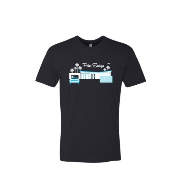 Twin Palms Unisex Crew Neck T-Shirt - Black/Teal - Just Fabulous Palm Springs
