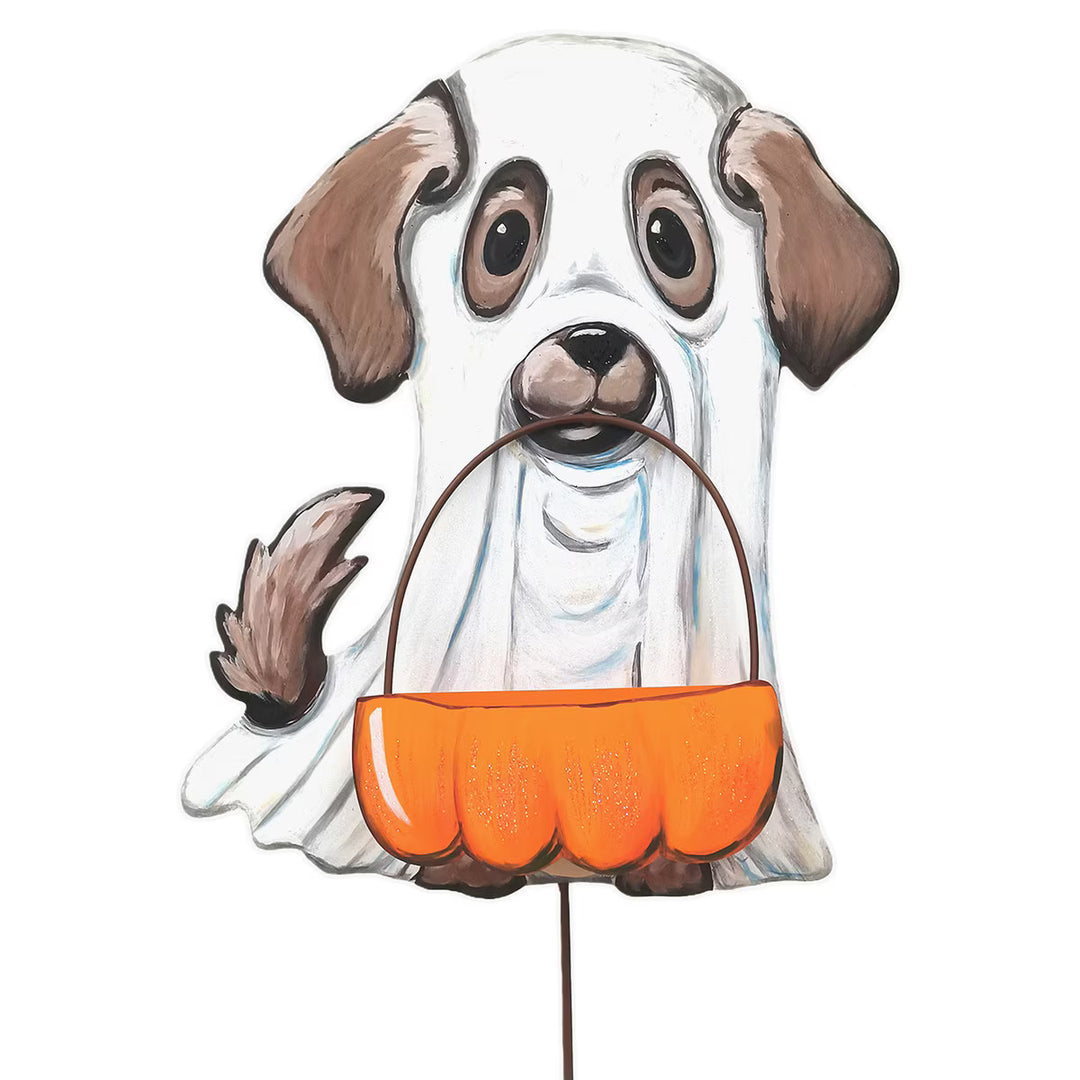 Ghost Puppy With Basket Metal Sign