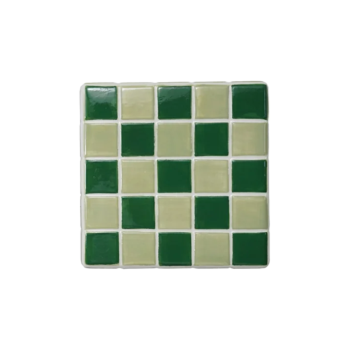 Stoneware Trivet With Checkered Pattern - Green