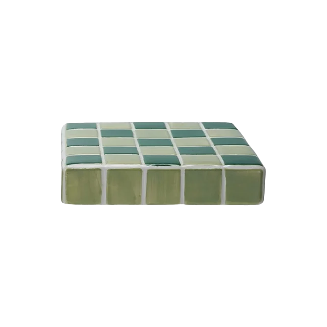 Stoneware Trivet With Checkered Pattern - Green