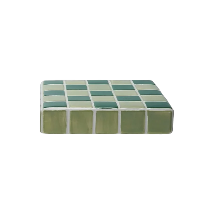 Stoneware Trivet With Checkered Pattern - Green