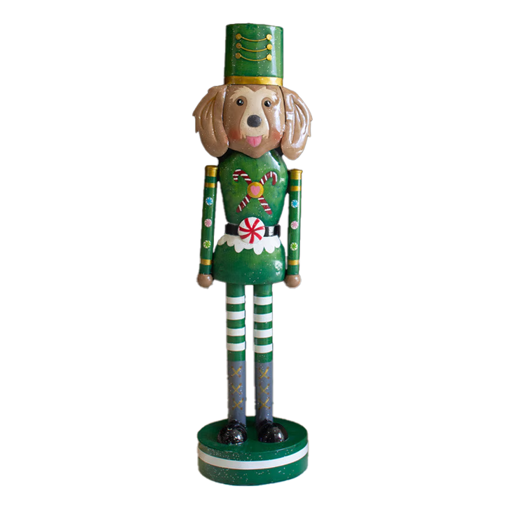 Painted Metal Christmas Dog Nutcracker - Green