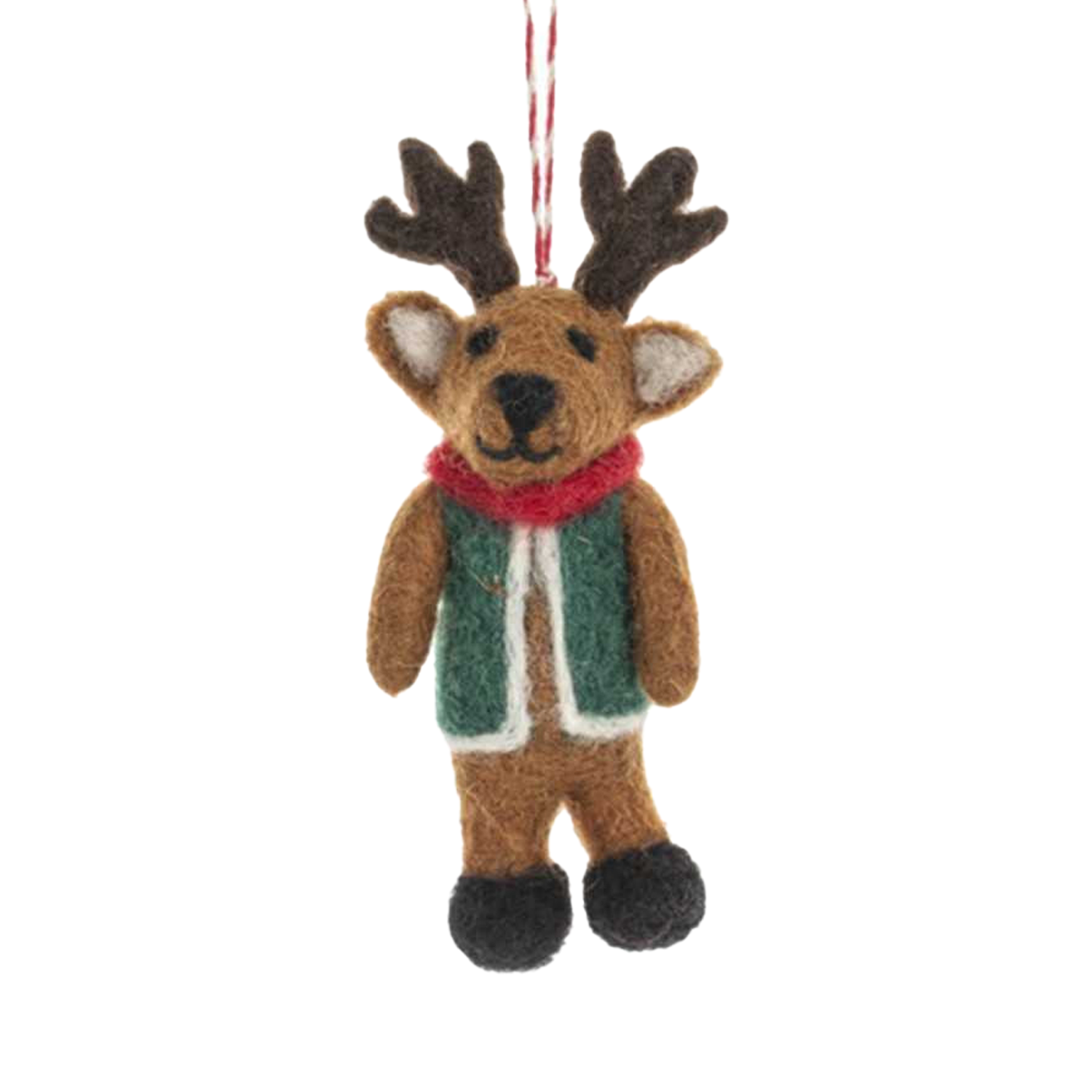 Wool Happy Reindeer Ornament - Green Vest