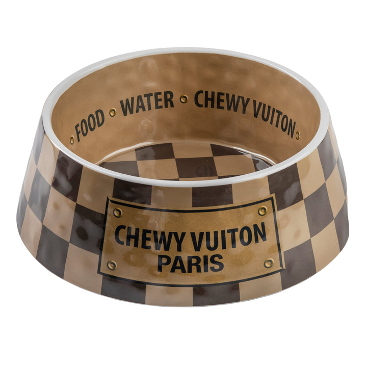 Checker Chewy Vuiton Pet Bowl - Large