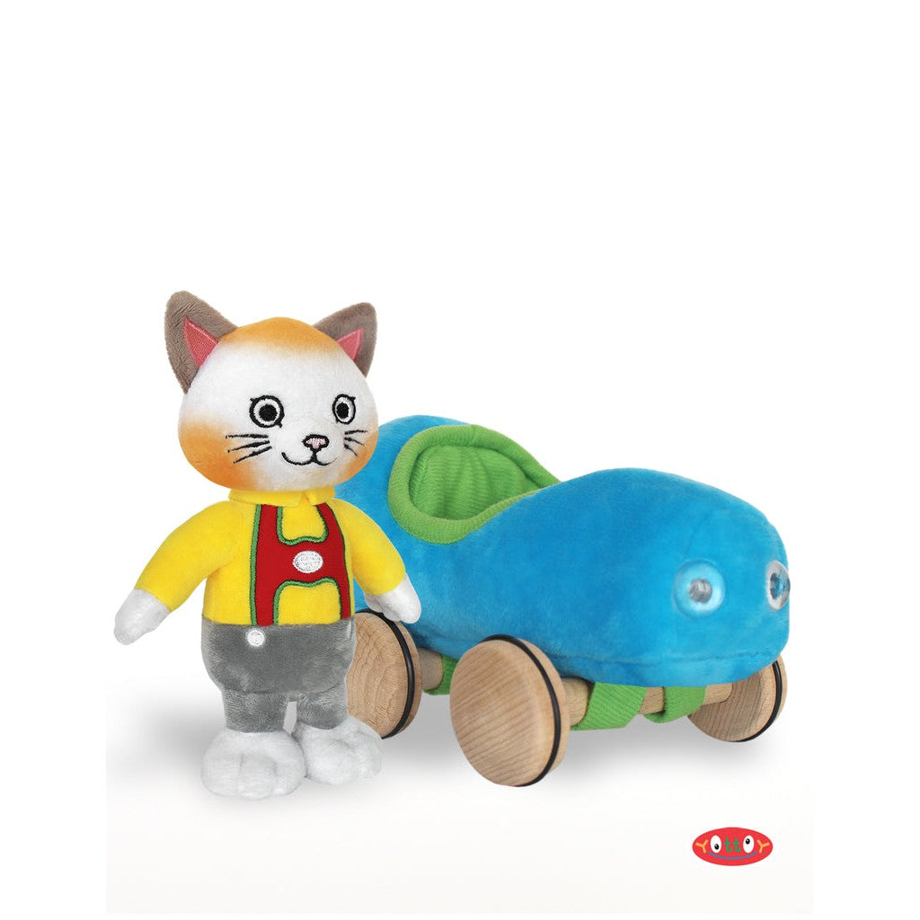 Huckle Cat Soft Toy With Blue Car