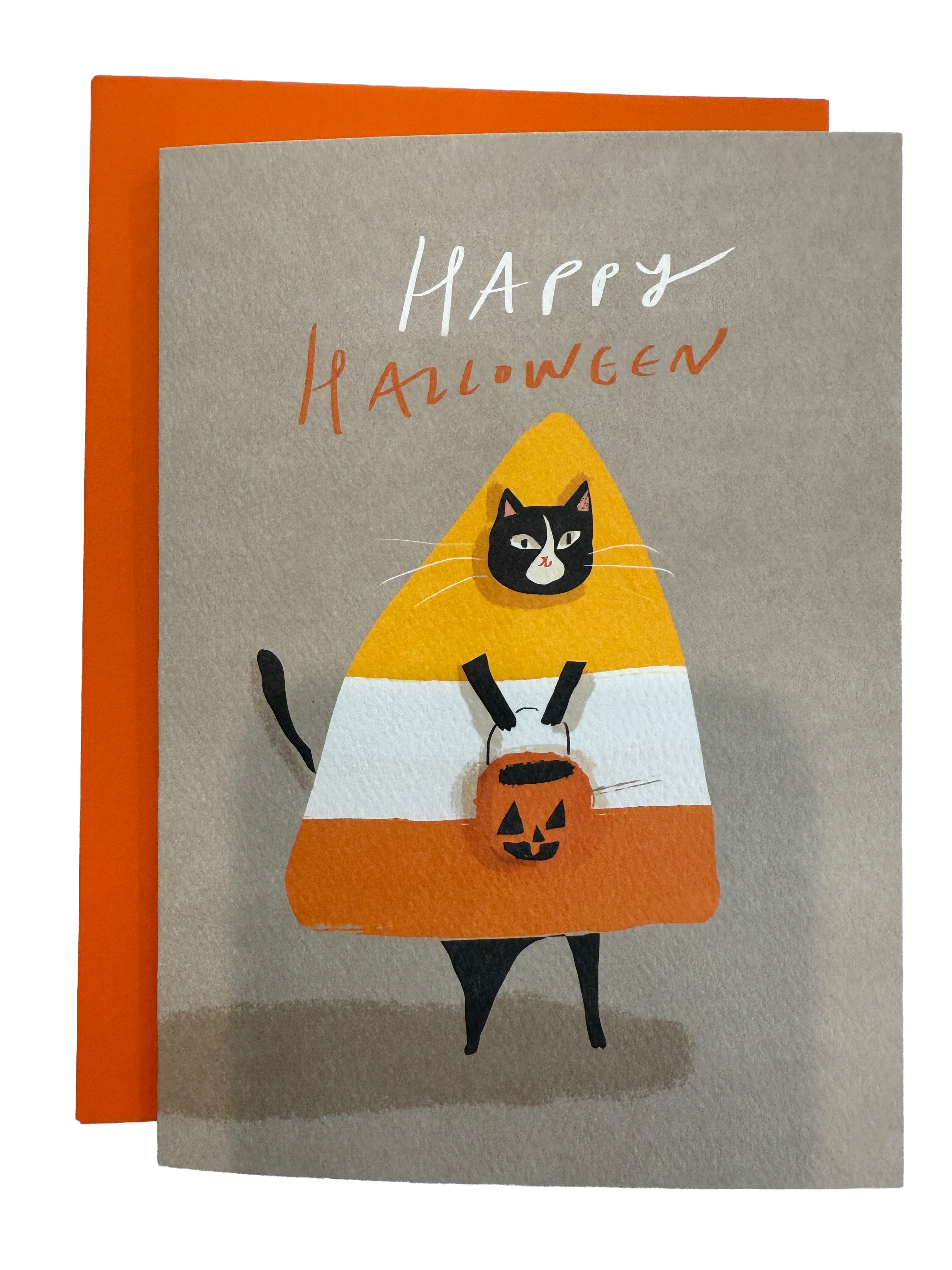 Candy Corn Cat Halloween Card