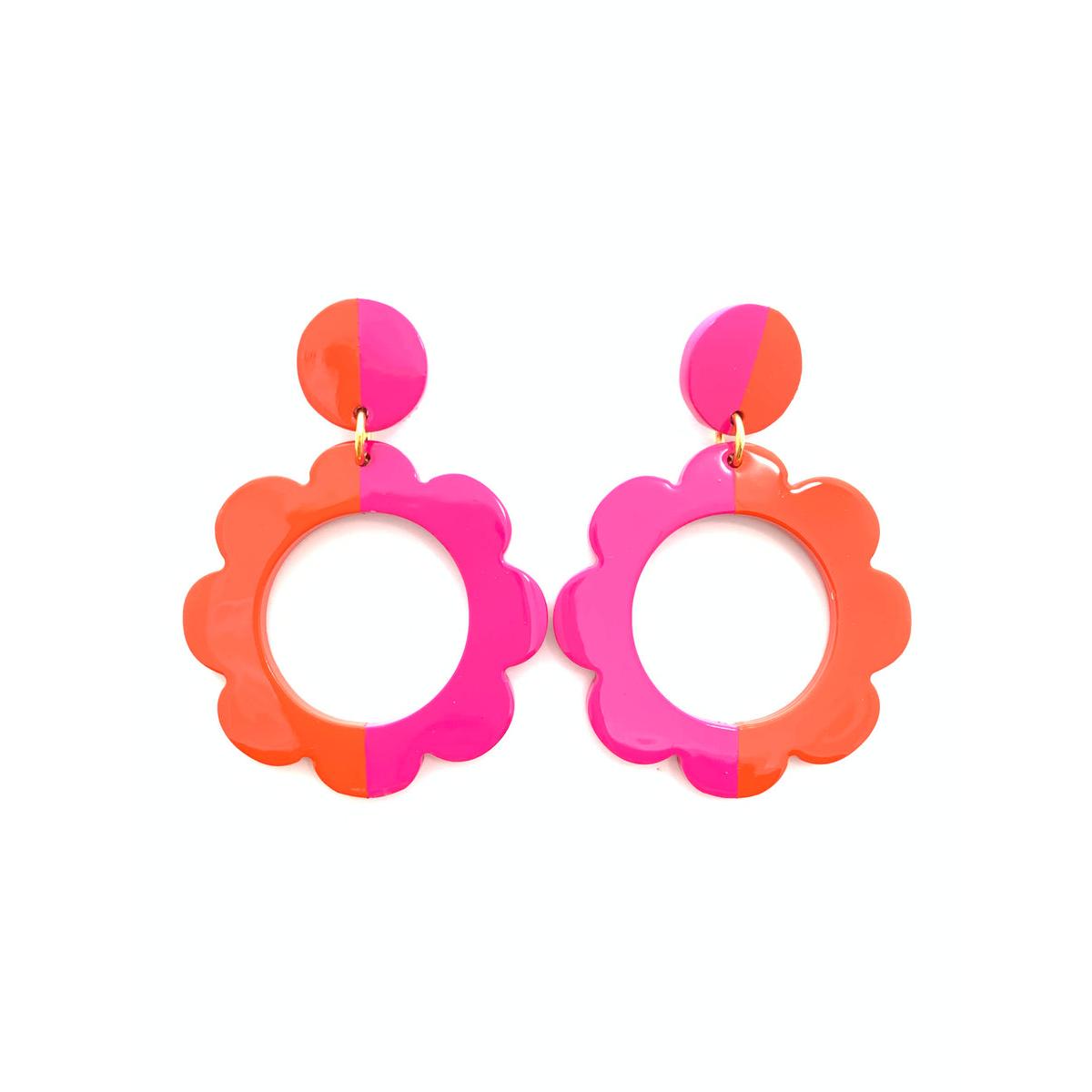 Color Block Flower - Orange & Hot Pink