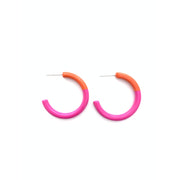 Color Block Hoop Earrings - Orange & Hot Pink