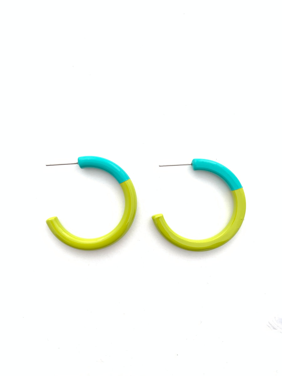 Color Block Hoop Earrings - Aqua & Lime
