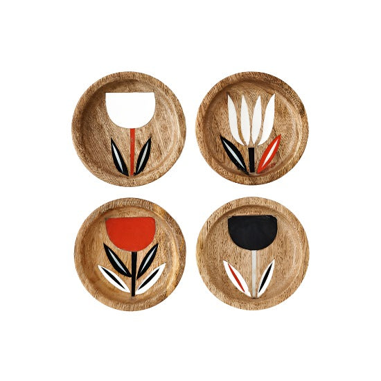 Hand Carved Mango Wood Coasters Set