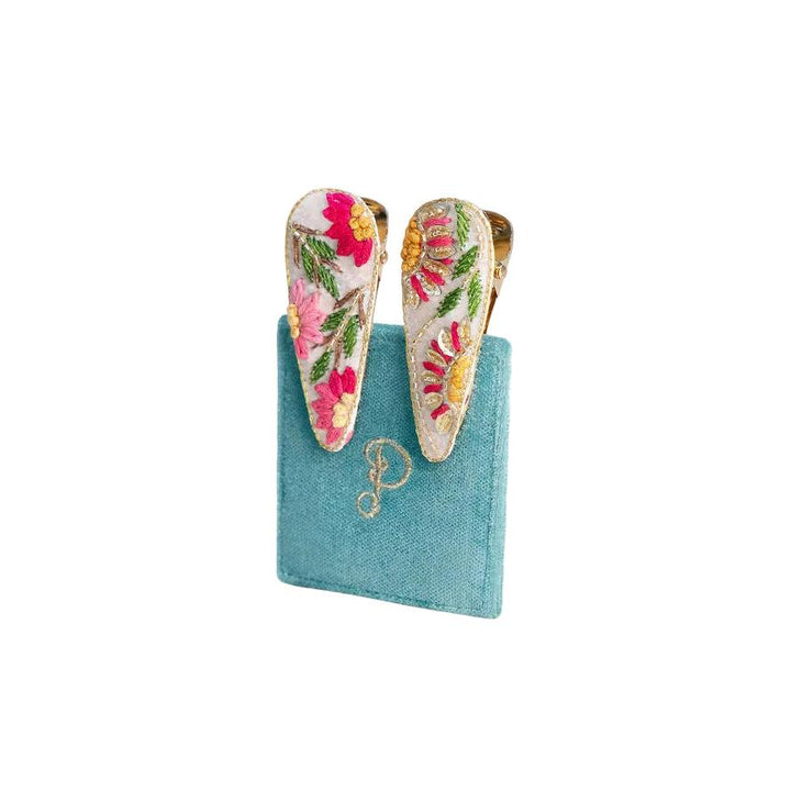 Cream Flora Jeweled Hair Clips