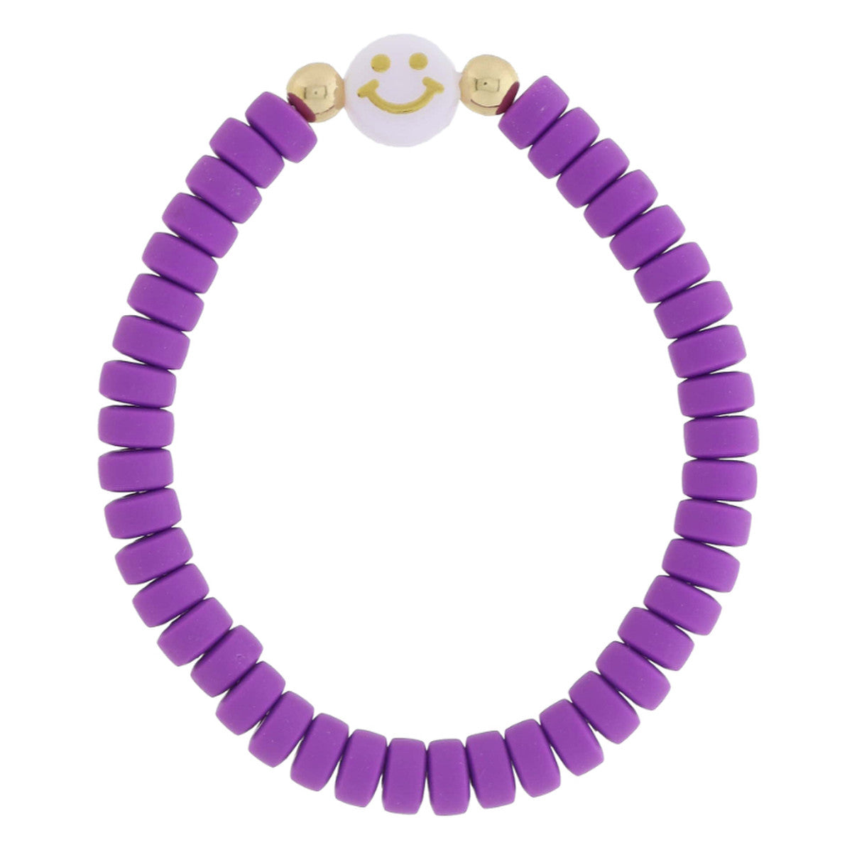 Purple Rubber Beaded With White Happy Face Charm Bracelet