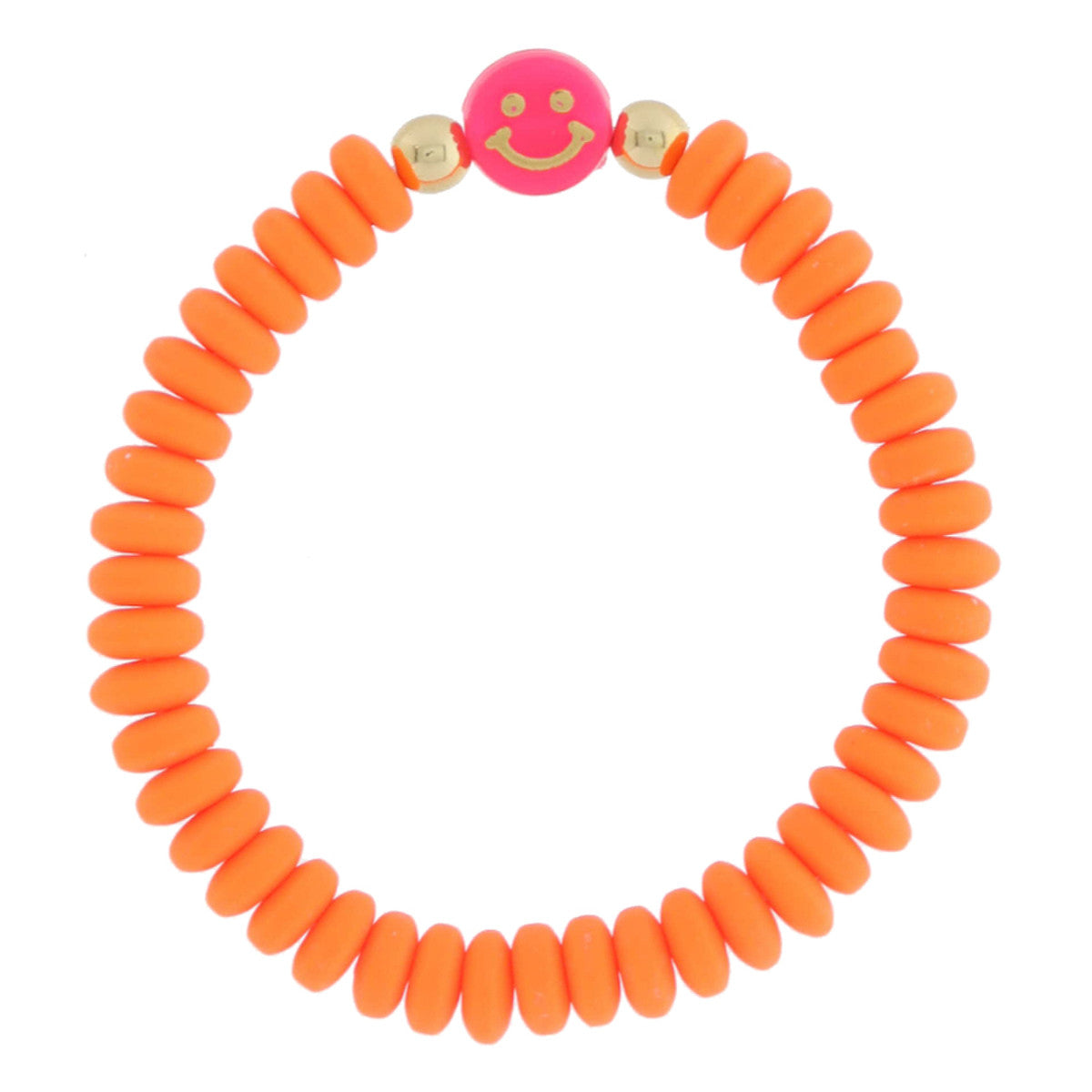 Orange Rubber Beaded With Pink Happy Face Charm Bracelet