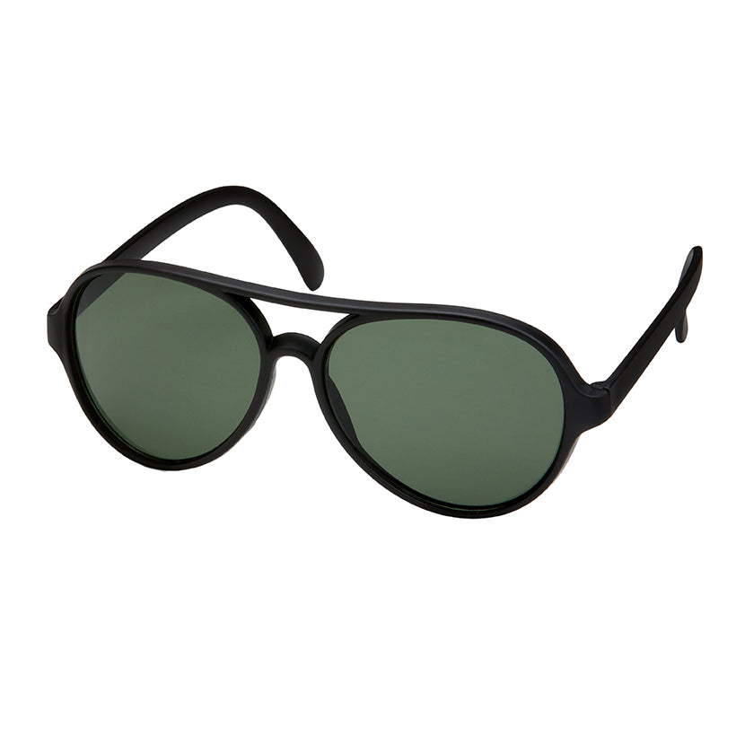 Kids Plastic Aviator Sunglasses - Black With Green Lenses