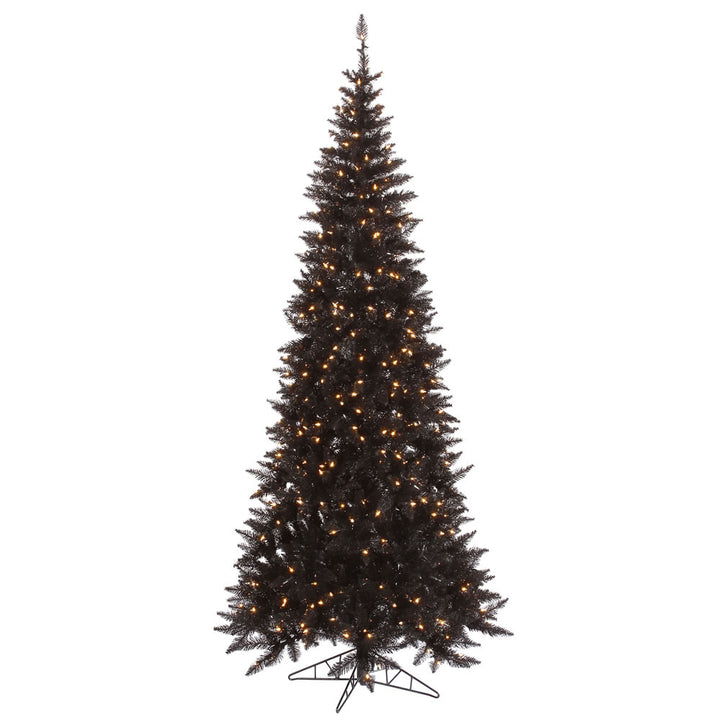 Black Slim Fir Tree - 6.5' x 34" Pre-Lit With 400 Warm White Dura-Lit LED Italian Style Lights