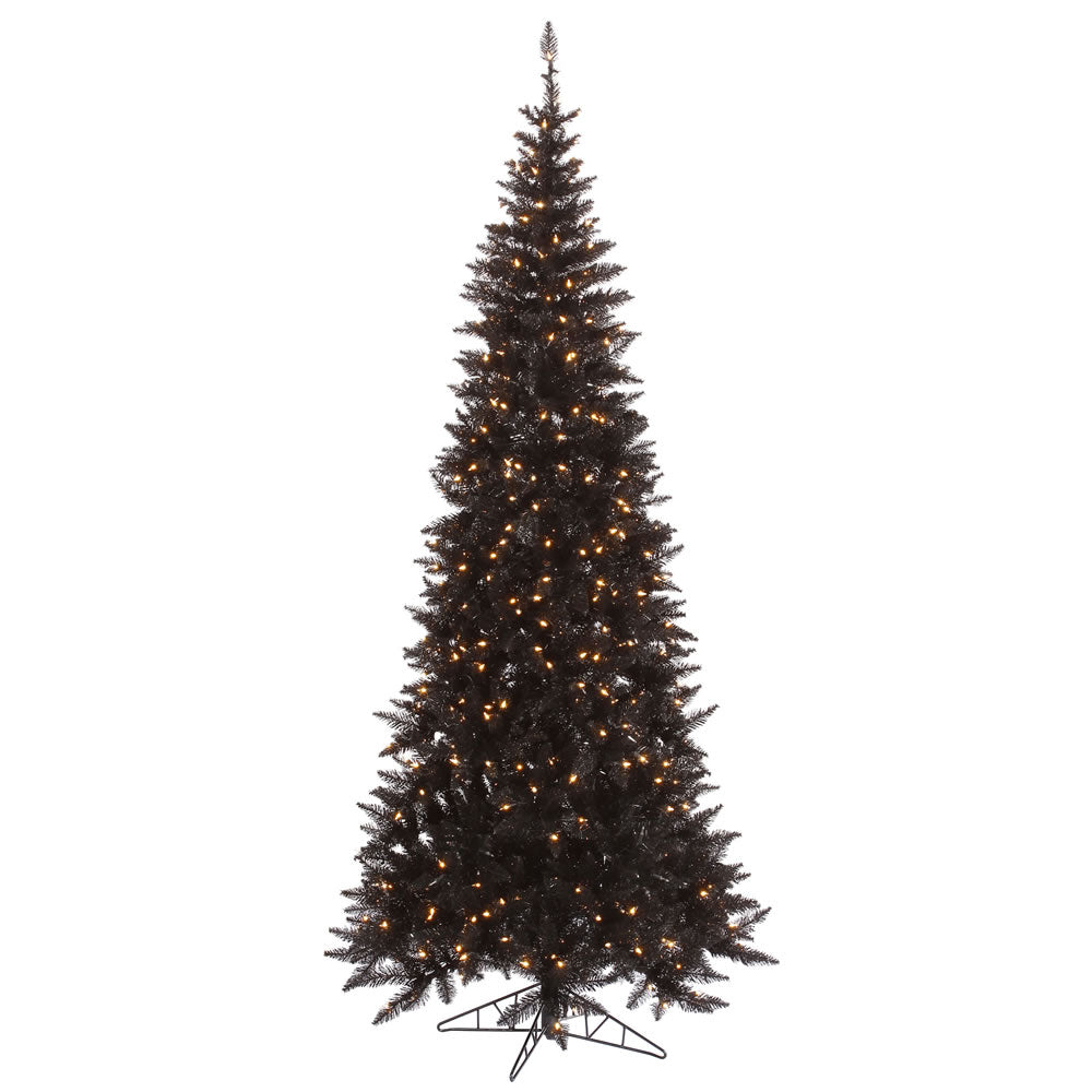 Black Slim Fir Tree - 6.5' x 34" Pre-Lit With 400 Warm White Dura-Lit LED Italian Style Lights