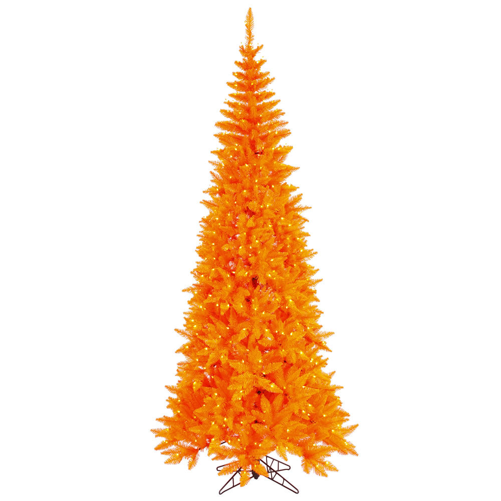Orange Slim Fir Tree - 7.5' x 40" Pre-lit With 500 Dura-lit Italian Style LED Orange Lights