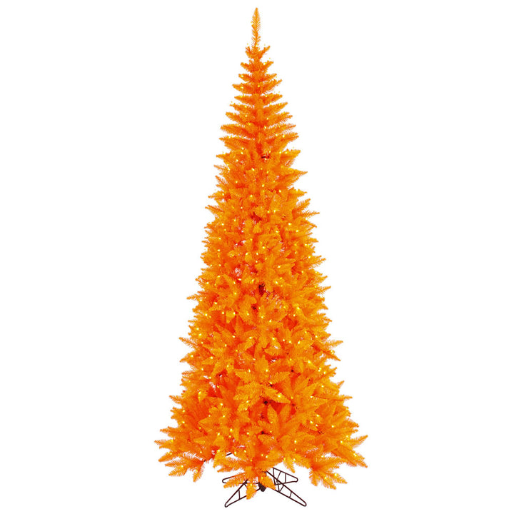 Orange Slim Fir Tree - 7.5' x 40" Pre-lit With 500 Dura-lit Italian Style LED Orange Lights