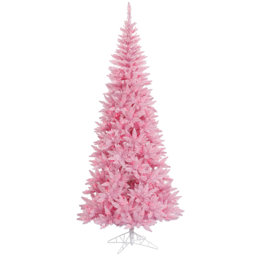 Pink Slim Fir Tree - 4.5'x24" Pre-Lit with 200 Pink Dura-Lit LED Italian Style Lights