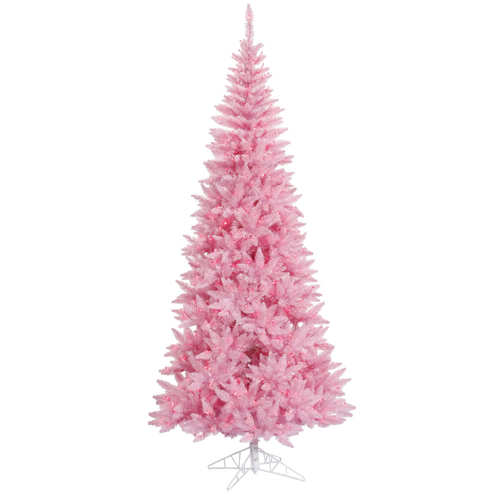 Light Pink Slim Fir Tree - 9'x 46" Pre-Lit with 700 Dura-Lit LED Italian Style Pink Lights