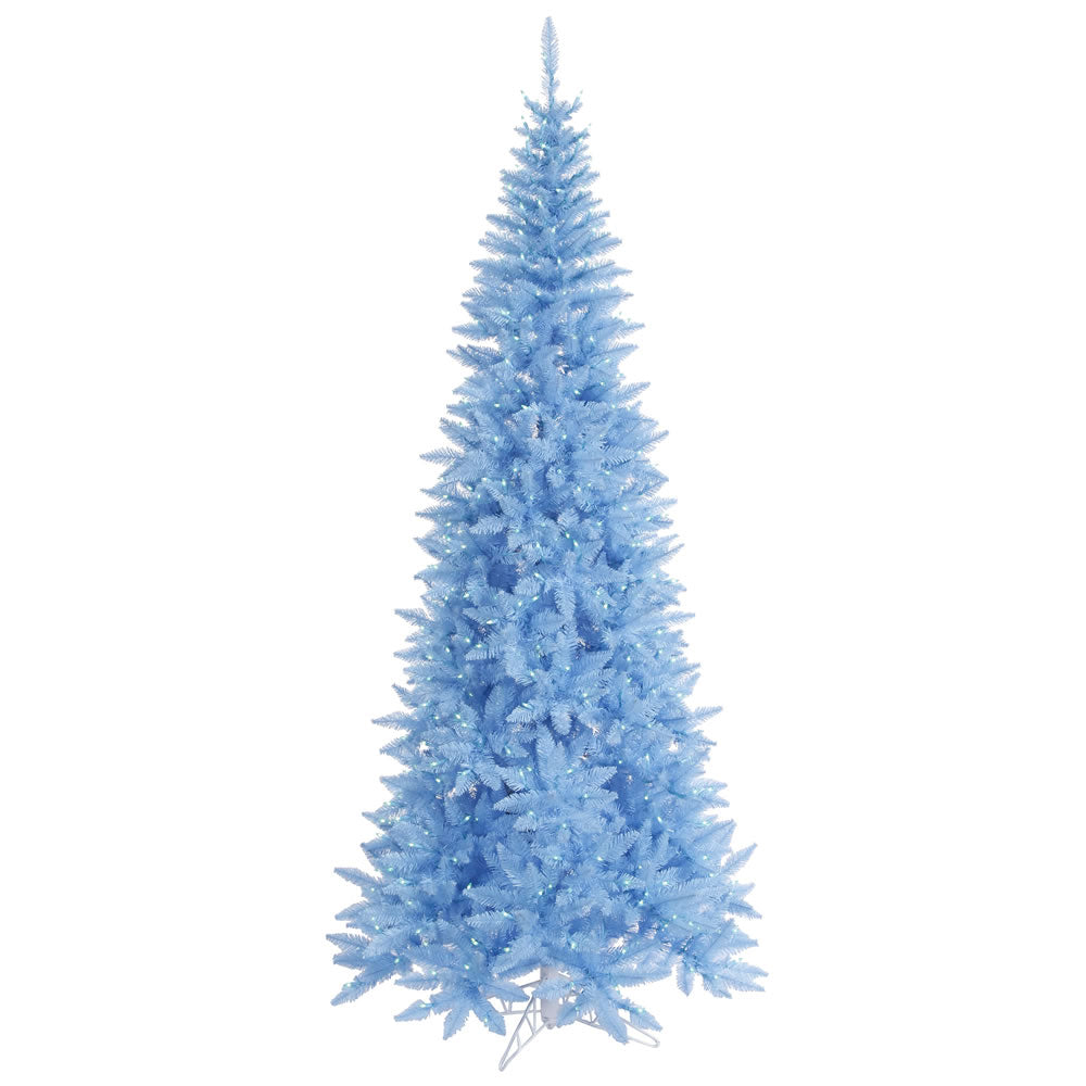 Sky Blue Slim Fir Tree - 7.5' x 40" Pre-Lit with 500 Dura-Lit LED Italian Style Blue Lights