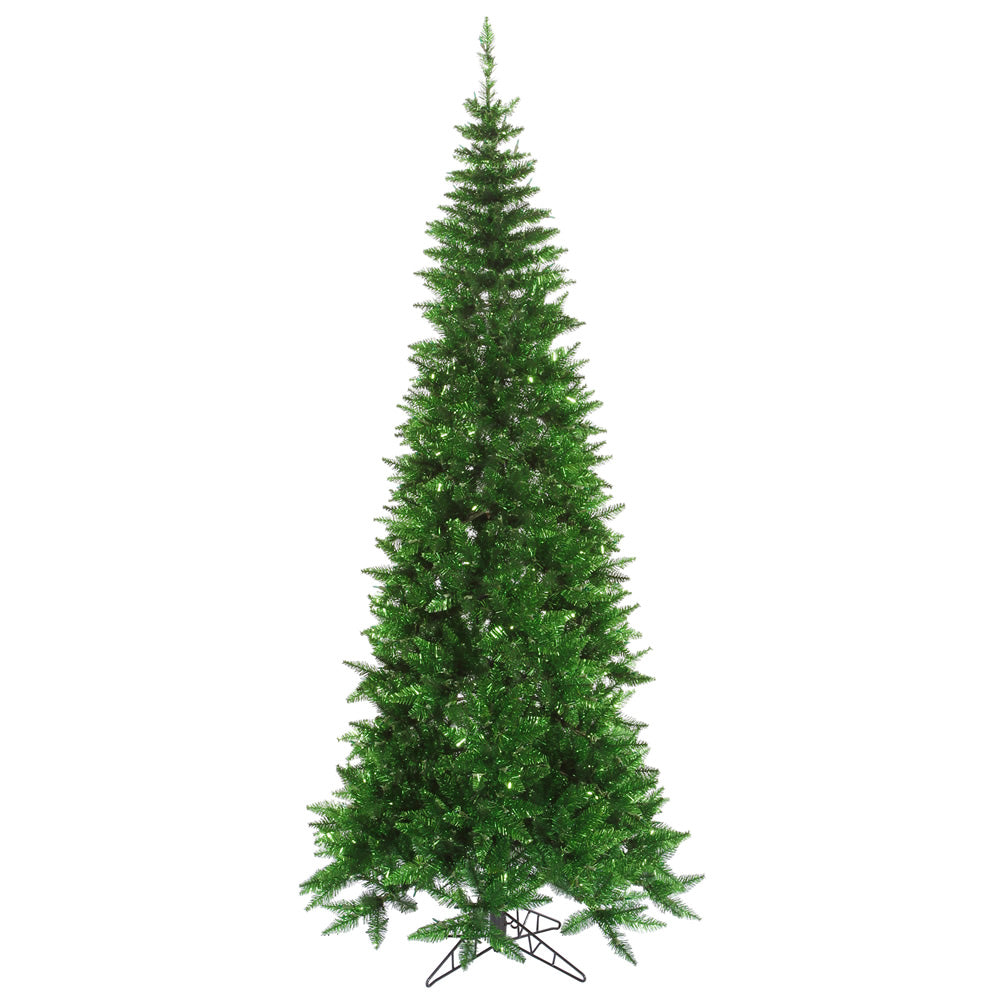 Tinsel Green Slim Fir Tree - 9' x 46" Pre-Lit with 700 Green Dura-Lit LED Italian Style Lights