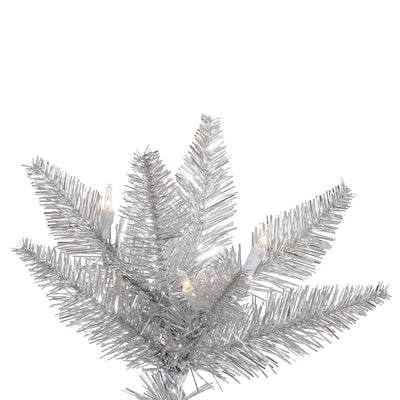 Silver Tinsel Full Fir Tree - 7.5' x 52" Pre-Lit With 750 Warm White Dura-Lit LED Italian Style Lights